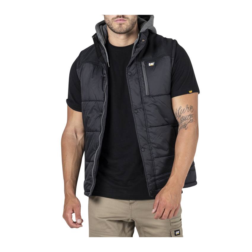 Caterpillar Hooded Work - Mens Vests - Black - NZ (601MUVWFC)